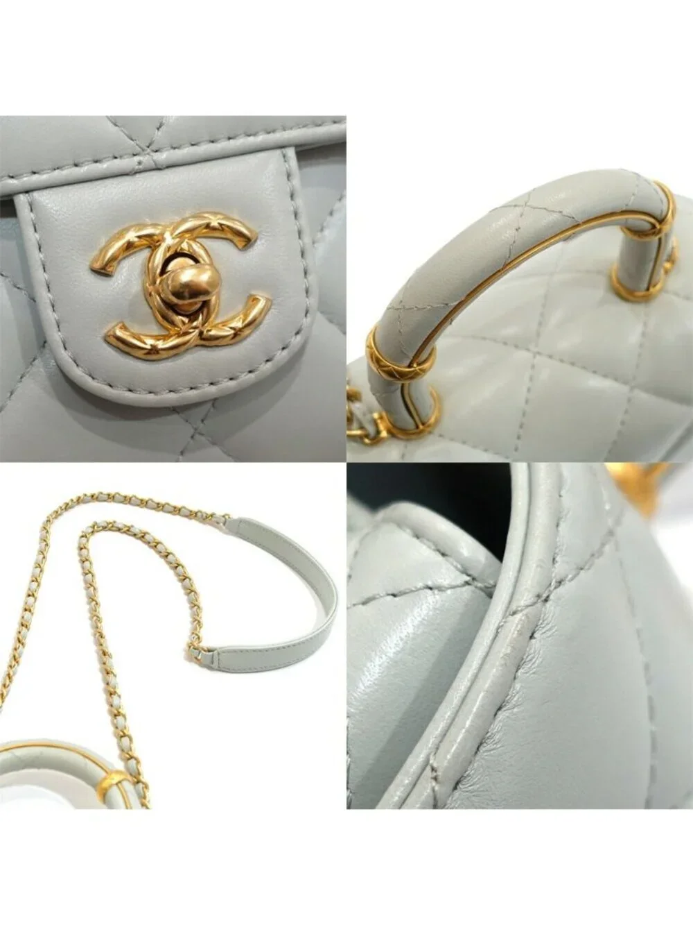 Chanel Top Handle Mini Flap Quilted Shoulder Bag Lambskin Light Blue